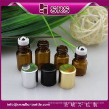 Glass roll on bottle wholesale , amber 1ml 2ml glass roller bottle with steel ball for essential oil